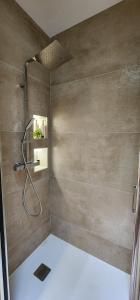 a shower with a hose in a bathroom at Ti Kaz Angelyn - T2 Cozy avec Spa! in Saint-André +10 photos