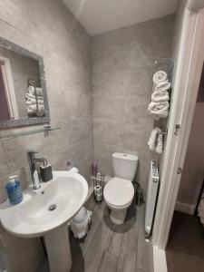 a bathroom with a white sink and a toilet at Westbrook Lodge Guest House in Margate