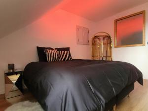 una camera con un grande letto nero di Loveroom Instants Secret Amiens ad Amiens