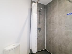 a bathroom with a shower and a toilet at The Devon Drift at Harcombe House in Newton Abbot +52 photos