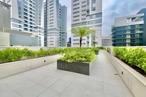 a courtyard in a building with plants and buildings at REFUGiO Studio novo c/cama Queen e Ar Condicionado in Curitiba