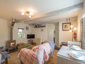 ein Wohnzimmer mit Couch und Kamin in der Unterkunft Blaenfforest Rose Cottage Newcastle Emlyn in Capel-Ifan