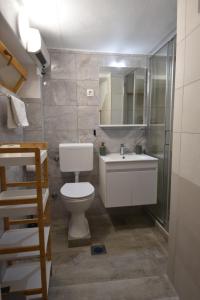 a bathroom with a toilet and a sink and a mirror at Lorenzo Old Town in Dubrovnik +16 photos