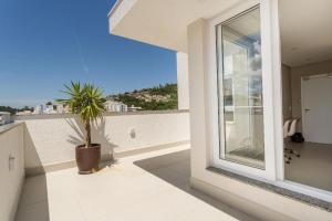 a balcony with a potted plant and a window at SPA - Studios incríveis em Floripa-SC in Florianópolis