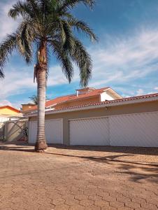 una palma davanti a un garage bianco di Casa Região Privilegiada próx. ao Centro e Clube Campo. a Joanópolis Altre 15 foto