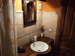a bathroom with a sink and a mirror at Ribera del Sella III in Dego