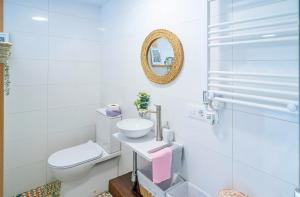a bathroom with a toilet and a sink and a mirror at Cova dos Frei in Vigo +31 photos