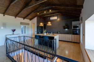 an open kitchen with a island in the middle at Amalia Casa Lefkada in Pigadhisánoi