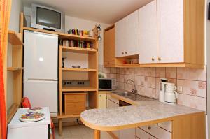 a kitchen with a white refrigerator and a counter top at Foissner Apartments in Zavalatica