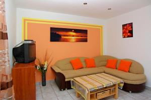 a living room with a couch and a tv at Foissner Apartments in Zavalatica
