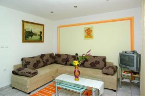 a living room with a couch and a tv at Foissner Apartments in Zavalatica