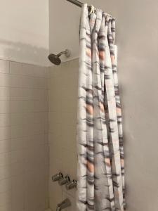 a shower with a shower curtain in a bathroom at Relaxing Studio in Los Angeles