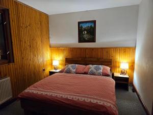 a bedroom with a bed with two lamps on both sides at Vila Kamila in Tatranska Strba
