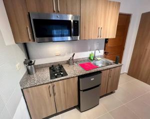 małą kuchnię ze zlewem i kuchenką mikrofalową w obiekcie Tonysh Home w mieście Los Perolejos +5 zdjęć