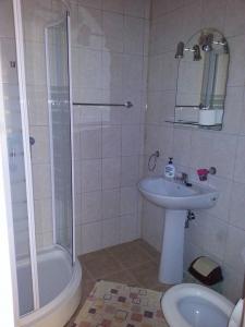 a bathroom with a sink and a shower and a toilet at Casa Brad Sovata in Sovata +16 photos