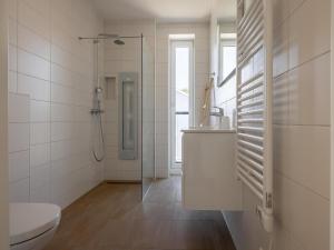 a white bathroom with a toilet and a shower at Apartment in Kortgene with Harbor View in Kortgene +25 photos