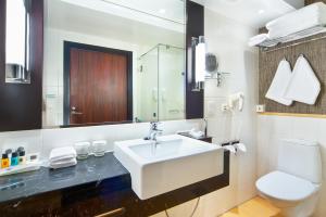 a bathroom with a sink and a toilet at Holiday Inn Helsinki City Centre, an IHG Hotel in Helsinki