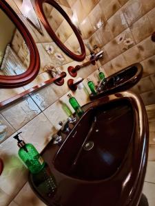 a bathroom with a sink and a mirror at B&B La Gerbolina in San Giusto Canavese