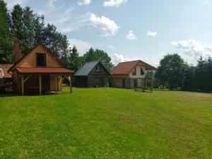 a group of houses on a grass field at Łemkowo Pokoje gościnne domek nr 1 in Lutowiska