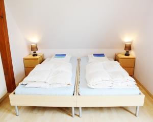 ミッテヴィヒエにあるLa maison du Vignobleの小さな部屋 ベッド2台 ランプ2つ付