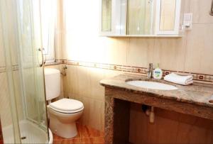 a bathroom with a toilet and a sink and a shower at Apartments Nada in Trogir +20 photos