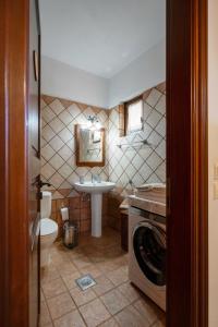 a bathroom with a sink and a washing machine at Anastasia Luxury Villas in Gavrio