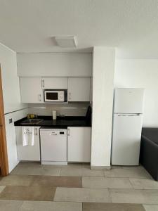 a kitchen with a white refrigerator and a microwave at Apartamento en Alcosebre in Alcossebre