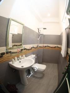 a bathroom with a sink and a toilet and a mirror at Earthbound Residence- Kandy in Kandy
