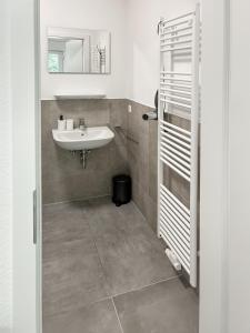a bathroom with a sink and a mirror at Sportpark Reken Apartment III in Reken