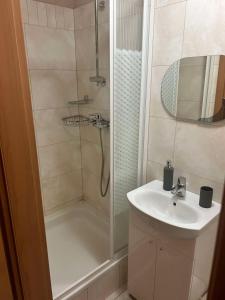 a bathroom with a shower and a sink at Ranczo Jamidar in Szczytno +65 photos