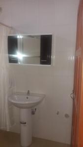 uma casa de banho com um lavatório e um espelho na parede em FOA Residence em Warri