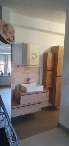 een badkamer met een wastafel en een aanrecht met een wastafel bij Villa Thalia in Marinići