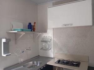 a small kitchen with a sink and a stove at Kit pequeno espaco popular in Riacho Fundo
