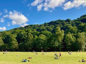 a group of people in a field in a park at The Old Riverside School House Apartment 5 in Hebden Bridge