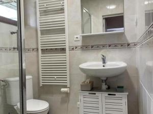 a white bathroom with a sink and a toilet at Gîte à Oisly près des Châteaux de la Loire avec Parking et Animaux Bienvenus - FR-1-491-469 in Oisly +23 photos