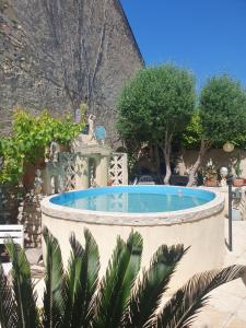 a large swimming pool in a garden with trees at Le jardin secret in Uchaud