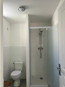 un bagno bianco con wc e doccia di Village Cargèse 2 a Cargèse