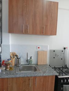 a kitchen counter with a sink and a stove at Nirvana homes in Nairobi