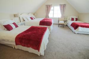 a bedroom with three beds and a window at Bru Chlann Lir in Belmullet