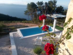 a swimming pool with a view of the ocean at House Komadic raja in Blato