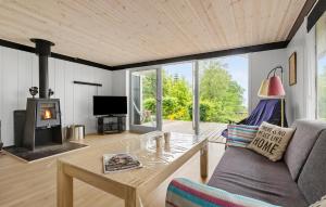 a living room with a couch and a fireplace at 2 Bedroom Pet Friendly Home In Knebel in Knebel