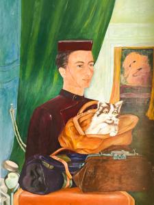 a painting of a man with a cat in a bag at Hotel Ágora in Viña del Mar
