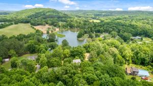 an aerial view of a lake in the woods at Updated Cabin - Hiwassee Highlife in Decatur