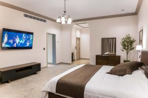 a bedroom with a large bed and a flat screen tv at Hotel Guidi Linares in Linares