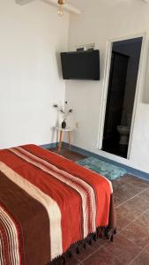 a bedroom with a bed and a tv on the wall at Casa Porfirio in Oaxaca City