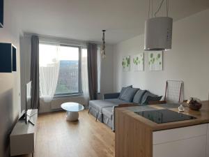 a living room with a couch and a table at SAG Sky park castle wiev Free parking Free wifi in Bratislava