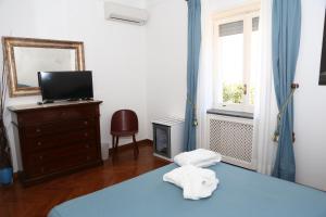 a bedroom with a bed and a tv and a window at La Cicas in Anacapri