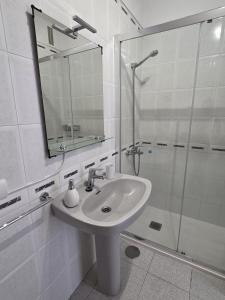 un bagno bianco con lavandino e doccia di Apartamento céntrico - La Laguna a La Laguna