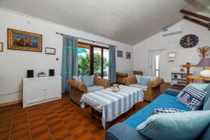 sala de estar con muebles azules y mesa en VILA OLIVE TREE Krk, en Kornić 58 fotos más