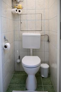 a bathroom with a white toilet in a room at Bella Apartman in Nyíregyháza